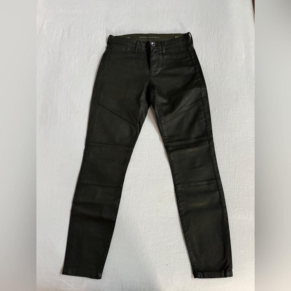 Banana Republic dark green coated denim skinny jeans
